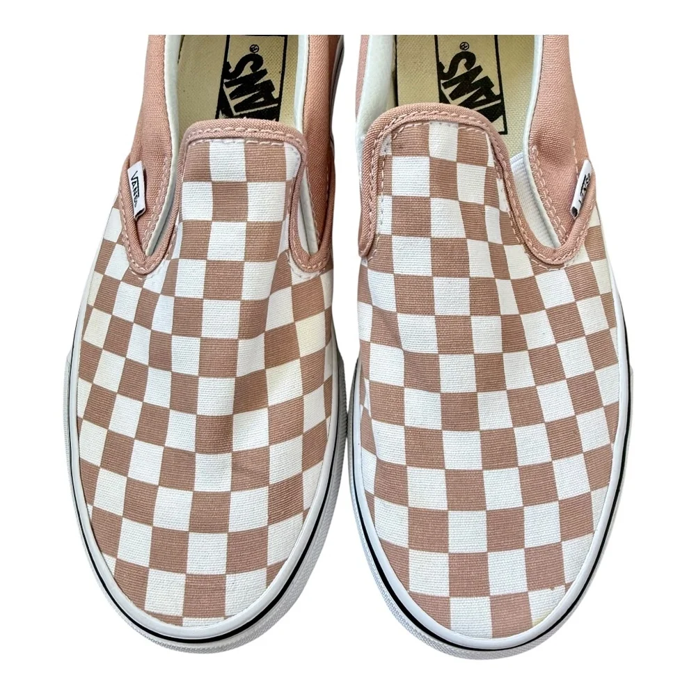 Vans Pink White Checkerboard Iconic Skater Casual Slip-On Sneaker Shoes Womens 8 - Picture 3 of 12